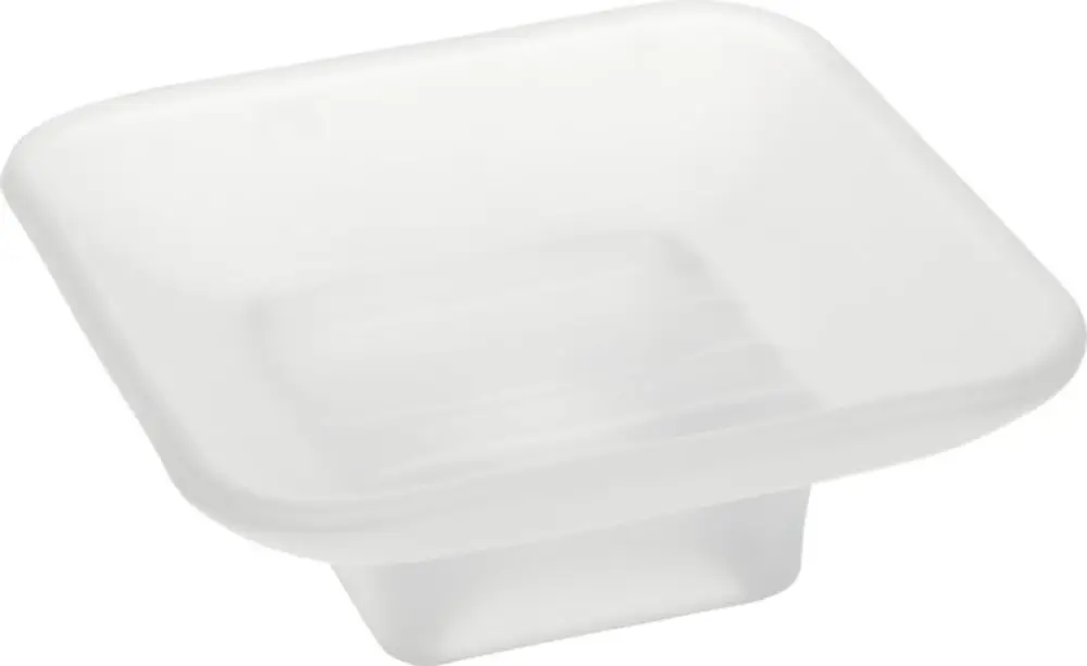 Weiße Seifenschale von Ideal Standard, quadratisch mit abgerundeten Ecken, aus transparentem Material, zur Ablage von Seife oder Hygieneartikeln.